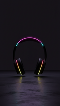 Matte-black synthwave headphones with neon glow band