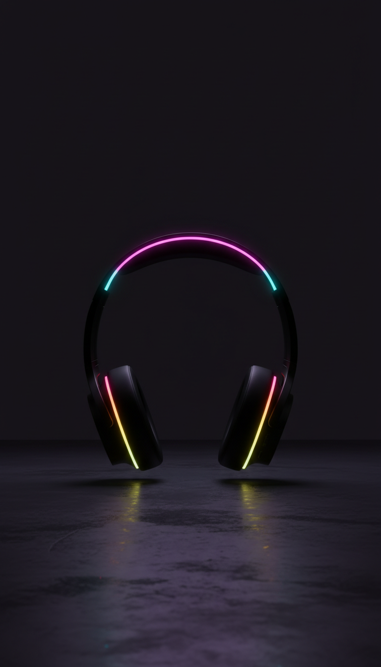 Matte-black synthwave headphones with neon glow band